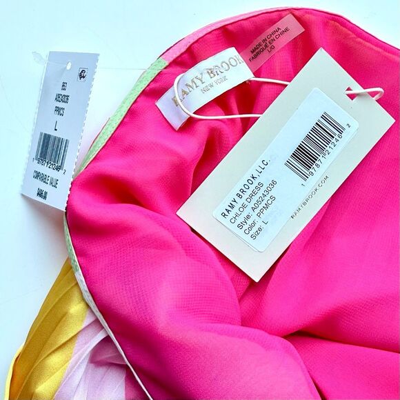 NWT Ramy Brook “Chloe” halter chain mini dress in pink punch stripes Size L - Picture 15 of 16